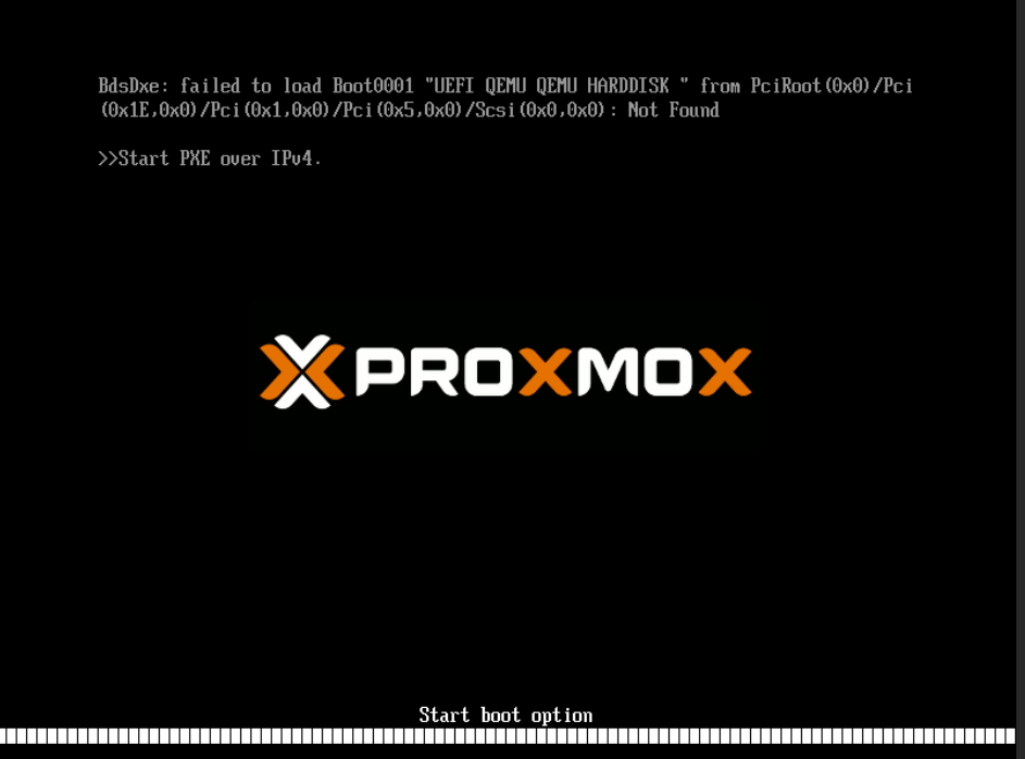 Screenshot from the proxmox console during boot